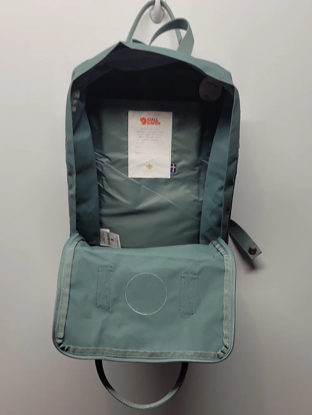 Fjallraven Kanken Backpack in Teal with Red Logo